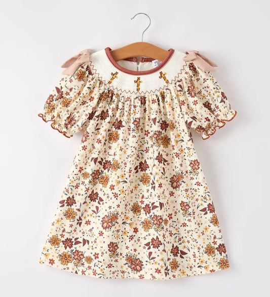 Floral Cross Smock Dress