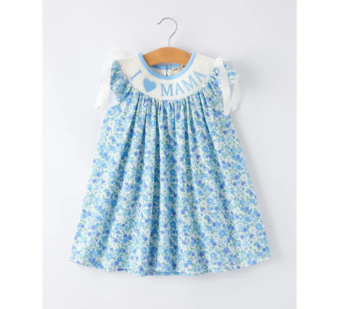 "I Heart Mama" Blue Floral Dress #534