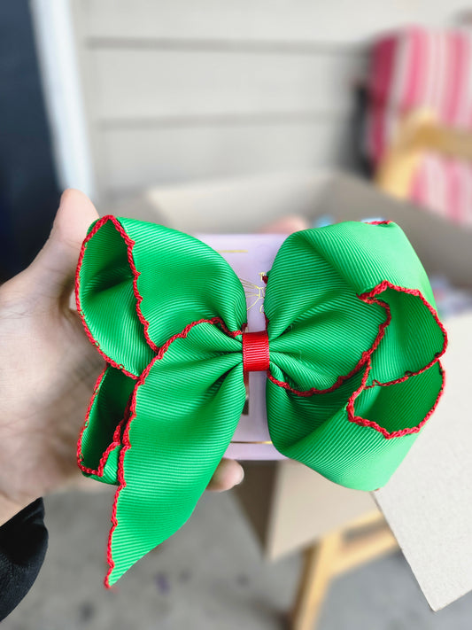 Dark Green Red Trim Clip Bow
