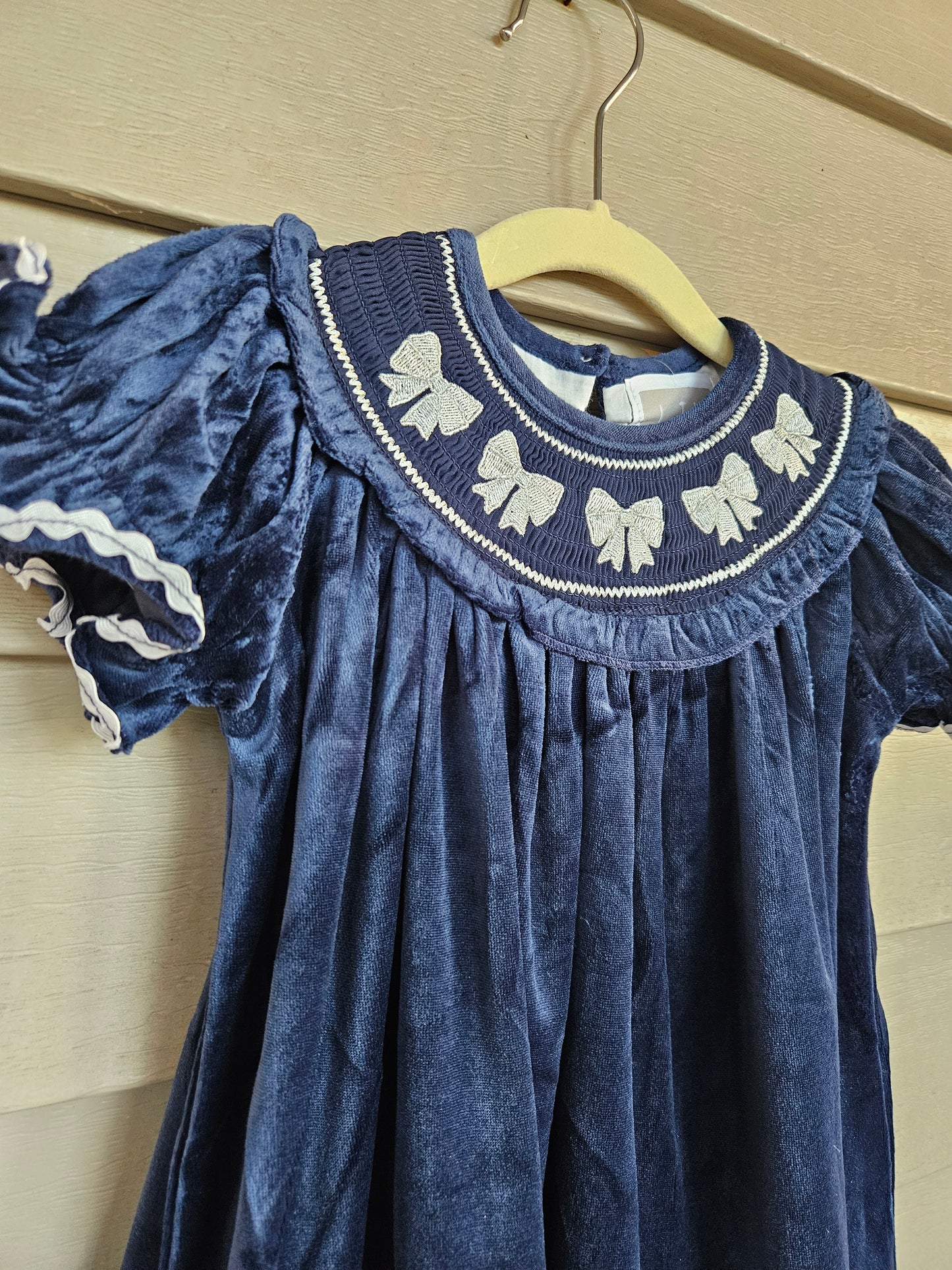 Velvet Silver Bow Smocked Dress