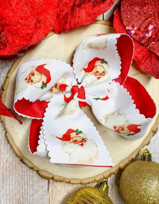 Red Vintage Santa Hairbow on Clip