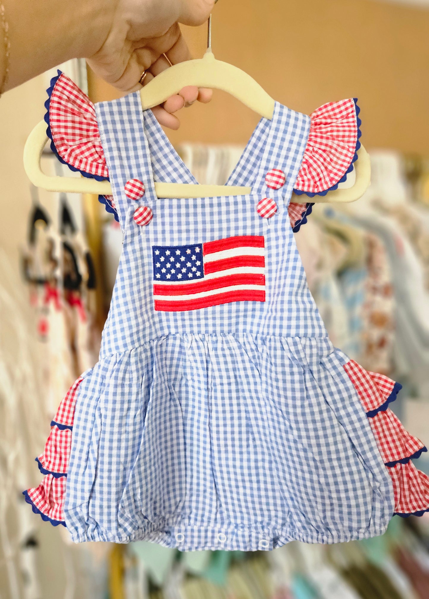 Girls Patriotic American Flag Cross Back Bubble #465