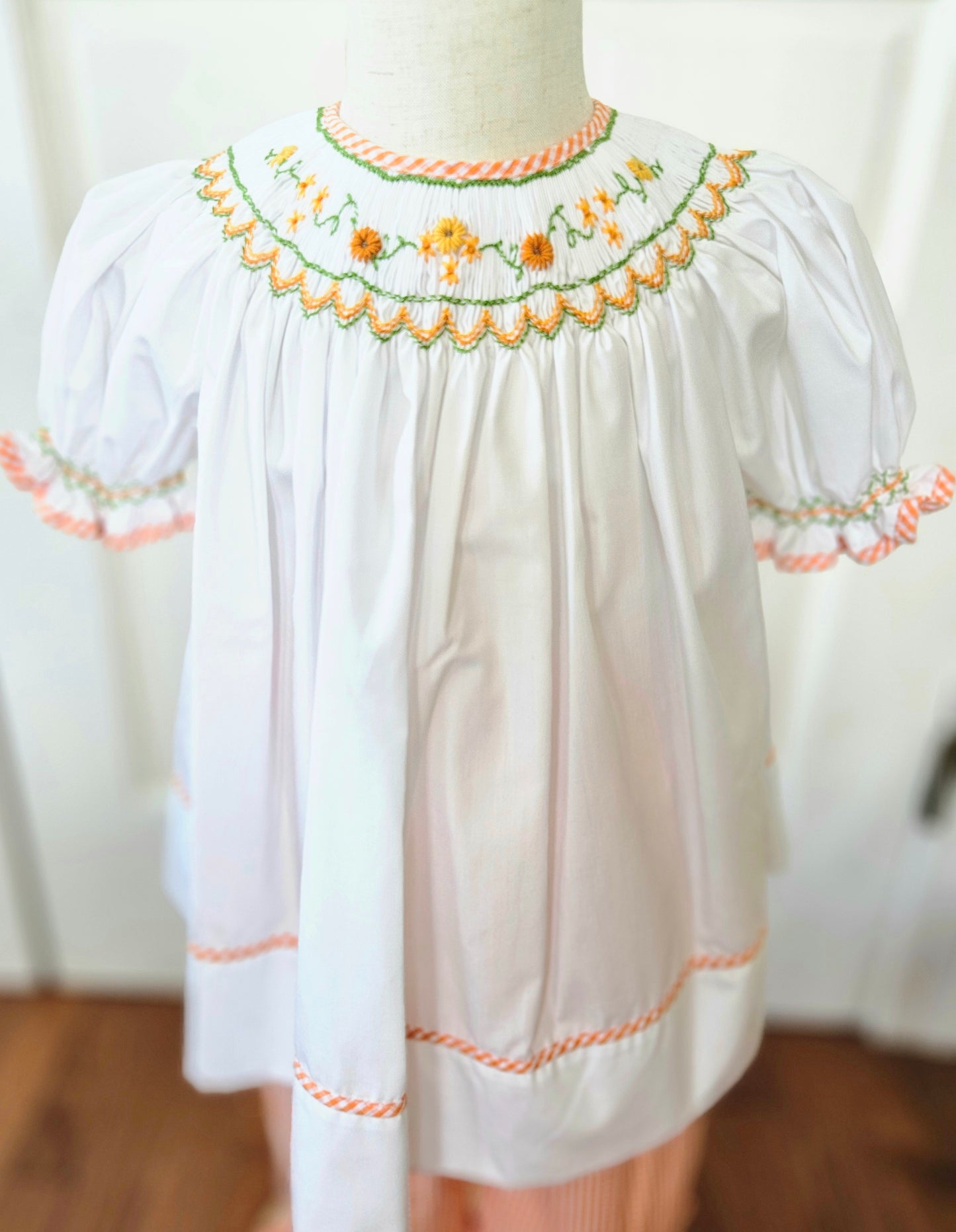 Smocked Girls Fall Outfit Flower Embroidered