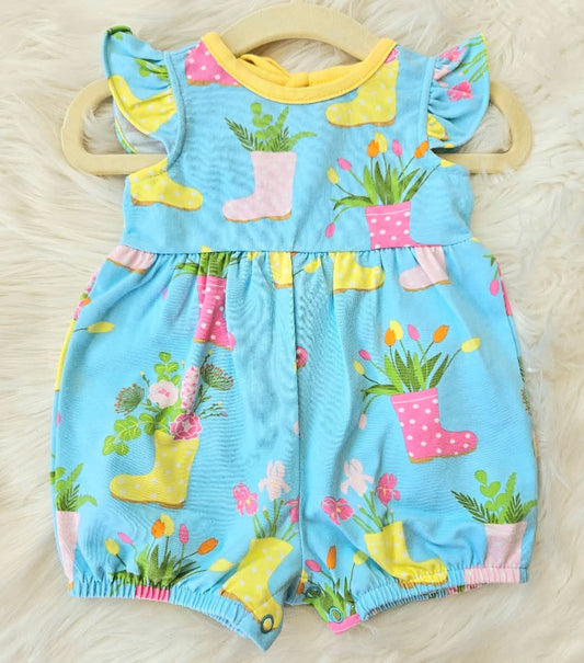 Flowers and Rainboots, Girl's Spring Romper