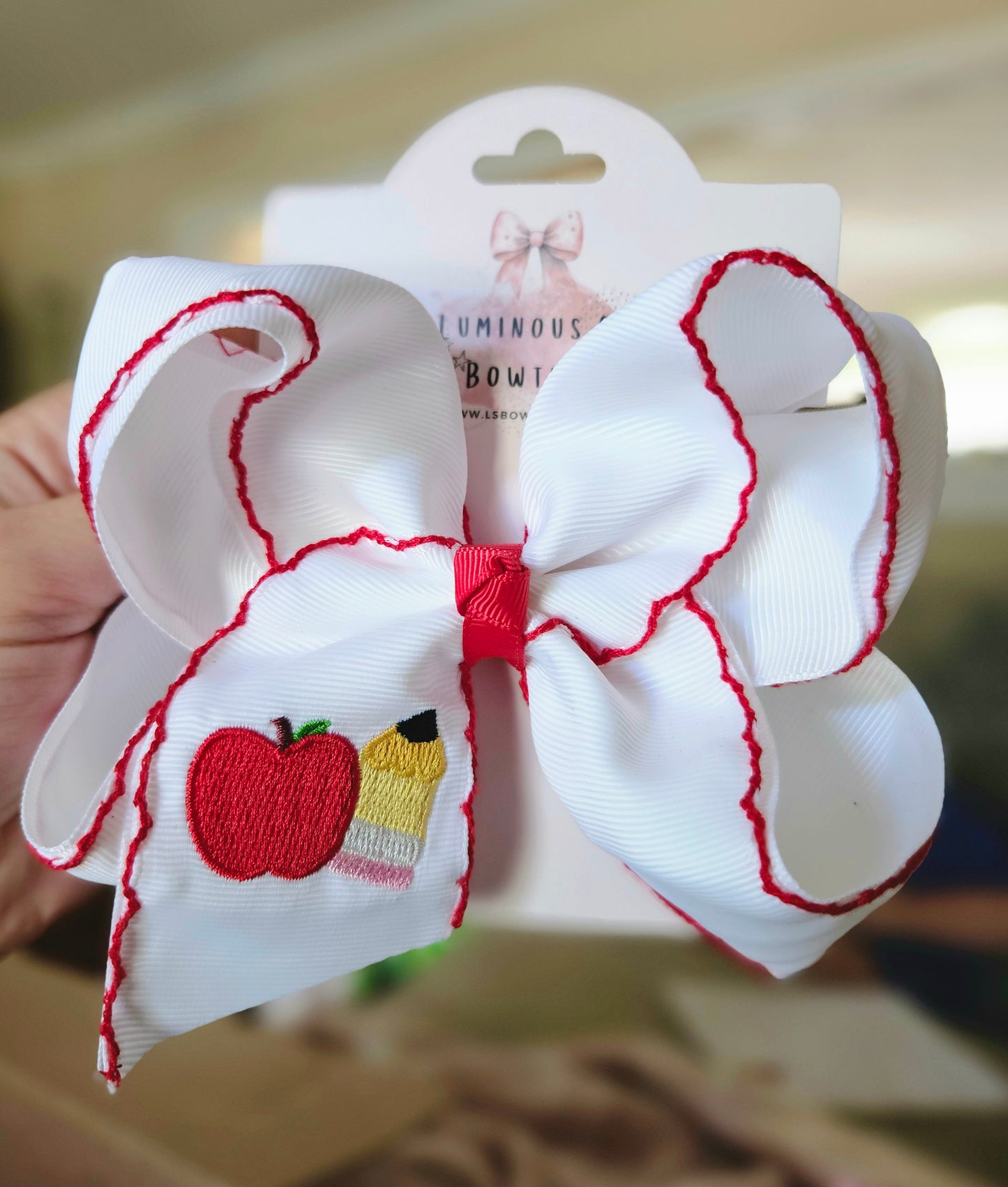 Apple and Pencil Back to School Clip Bow