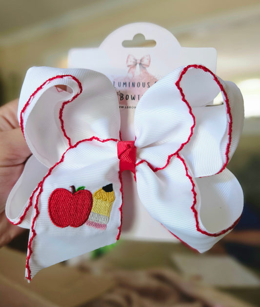 Apple and Pencil Back to School Clip Bow