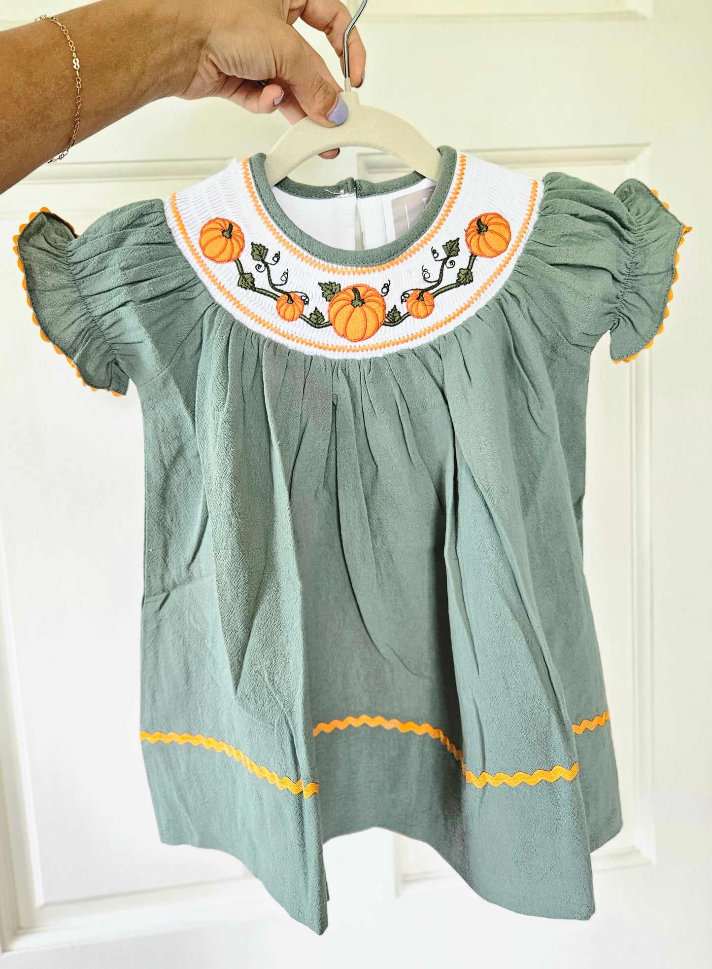 Green Smocked Pumpkin Dress
