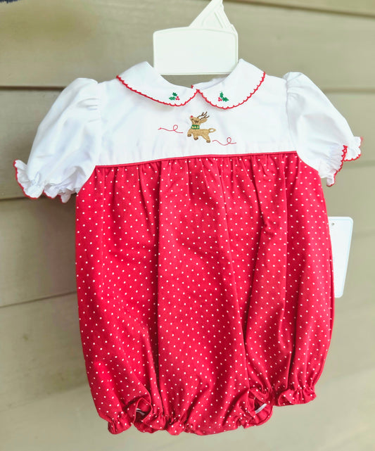 Girls Christmas Reindeer Embroidered Bubble