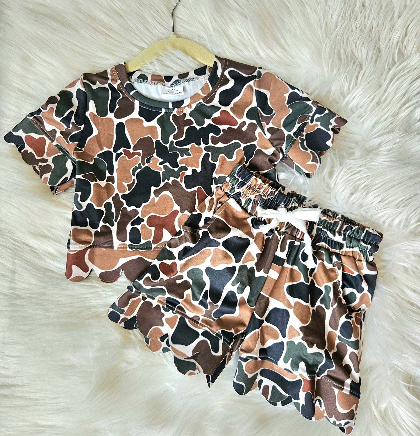 Dark Camo Girls Scalloped Short Set #550