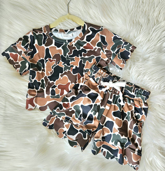 Dark Camo Girls Scalloped Short Set #550