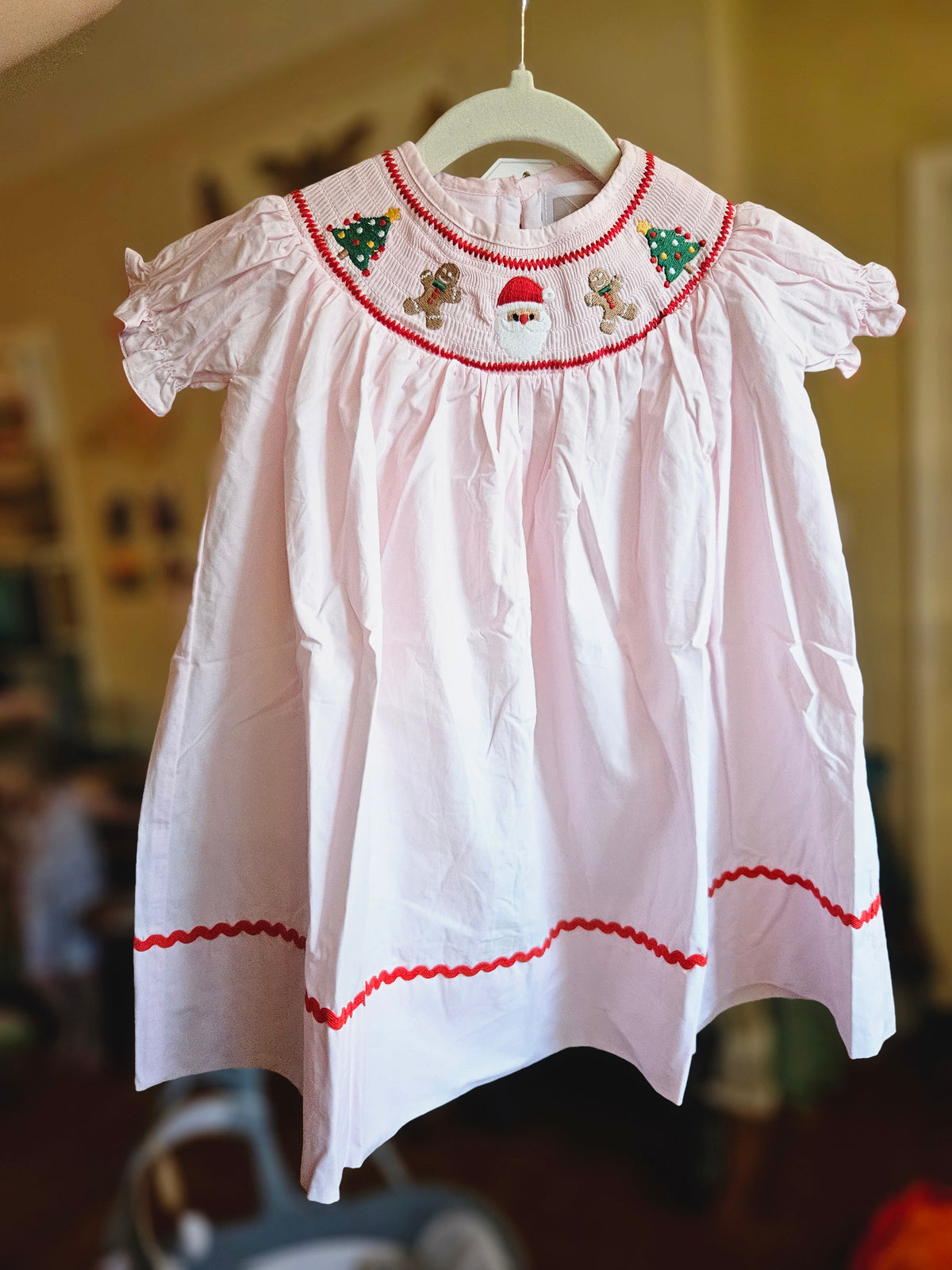 Pink/Red Smocked Christmas Dress #596