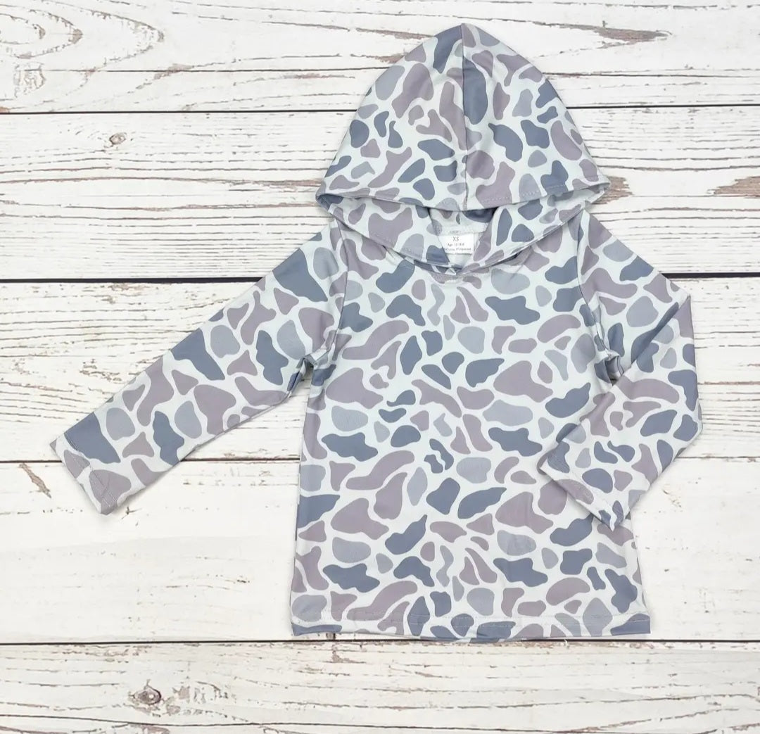 Boys Grey Camo Pullover Hoodie #546