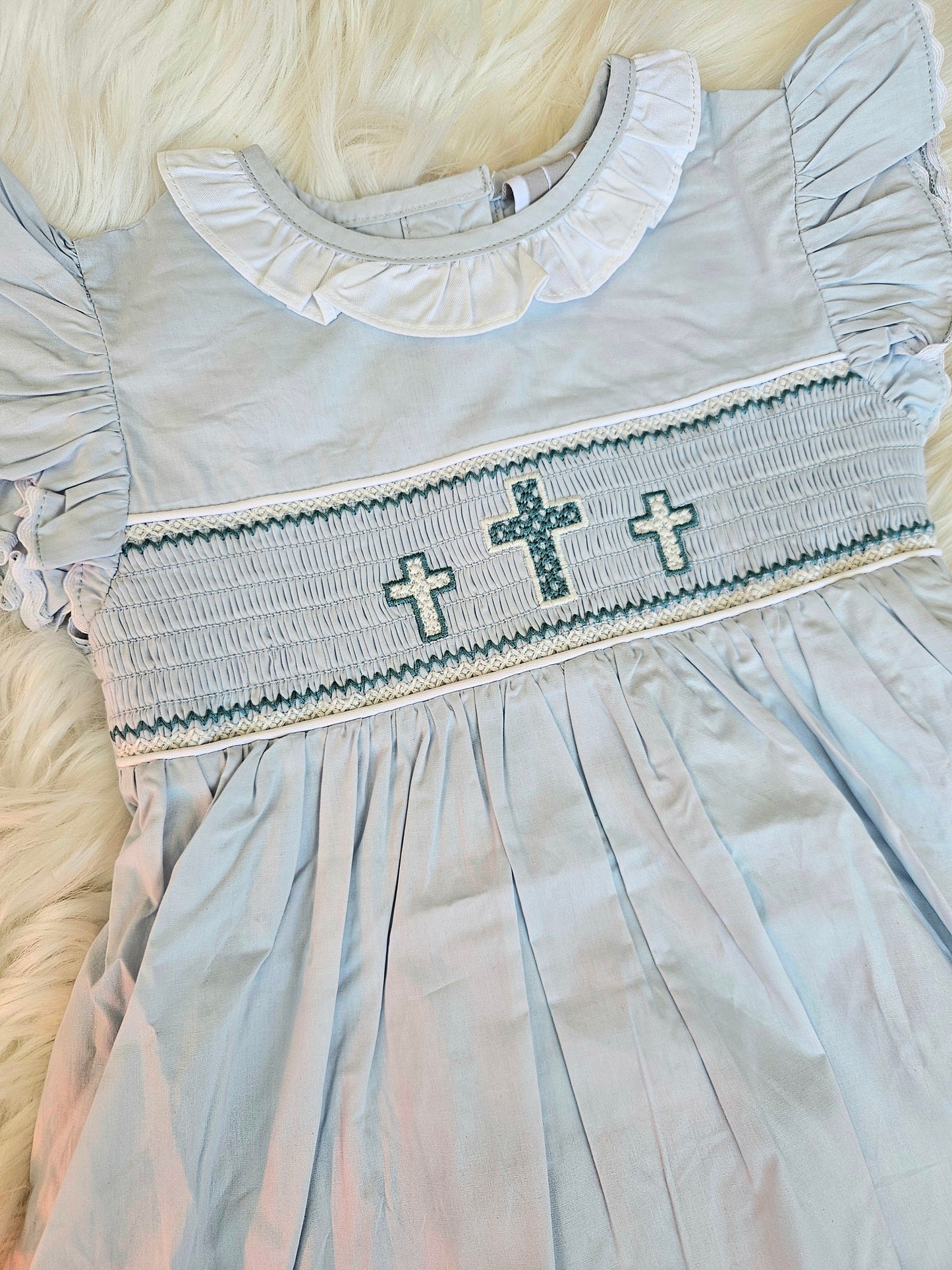 Three Crosses Smocked Girls Easter Dress #472