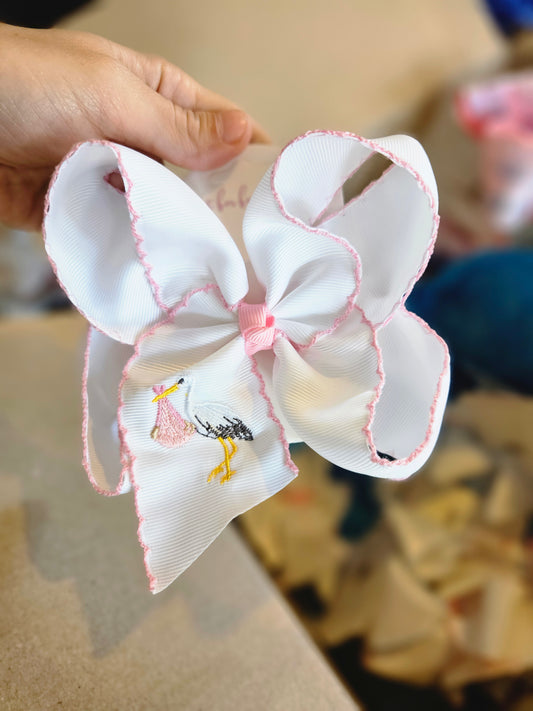 Stork "It's a Girl" Clip Bow