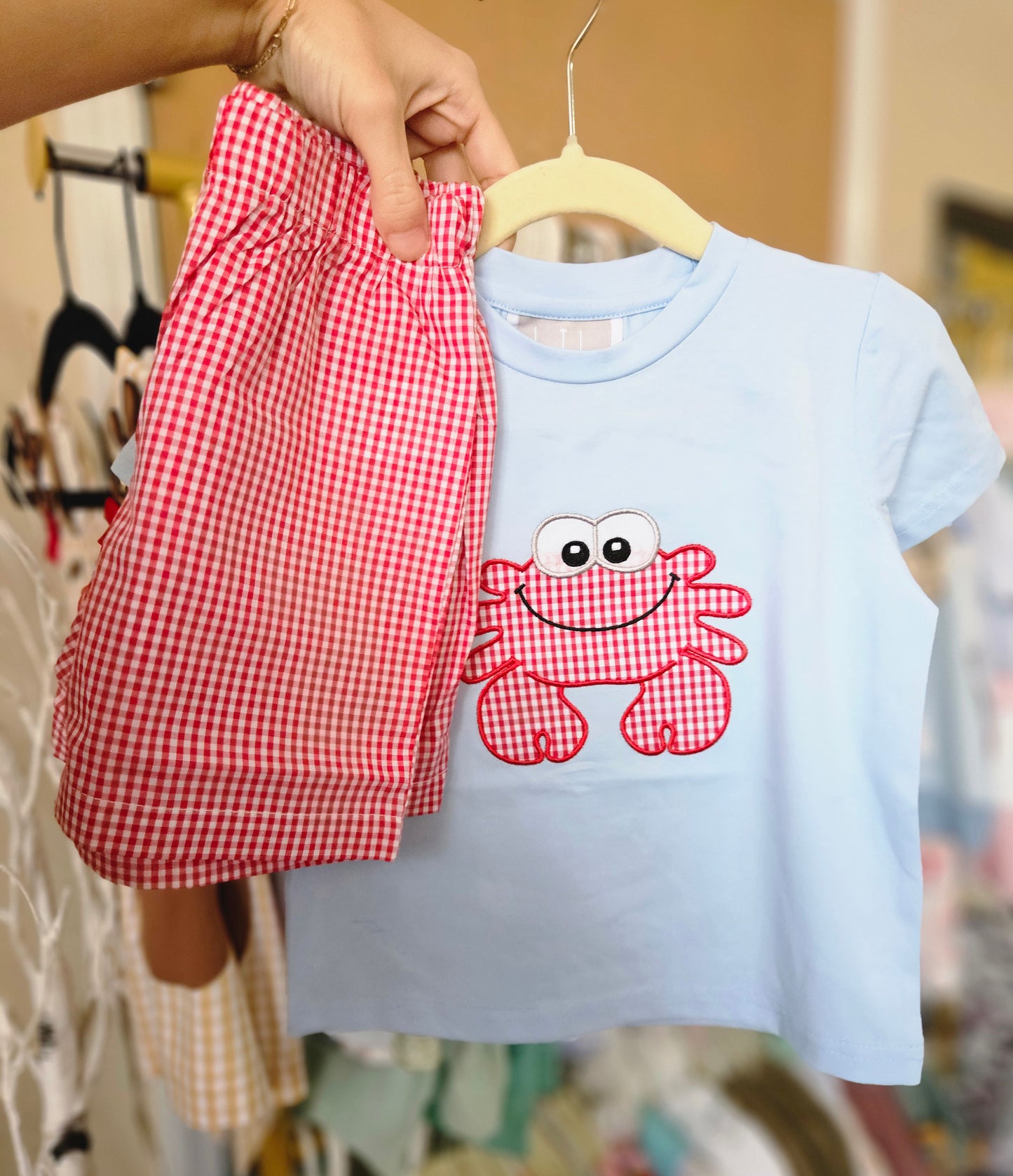 Boys Embroidered Crab Summer Short Set #461