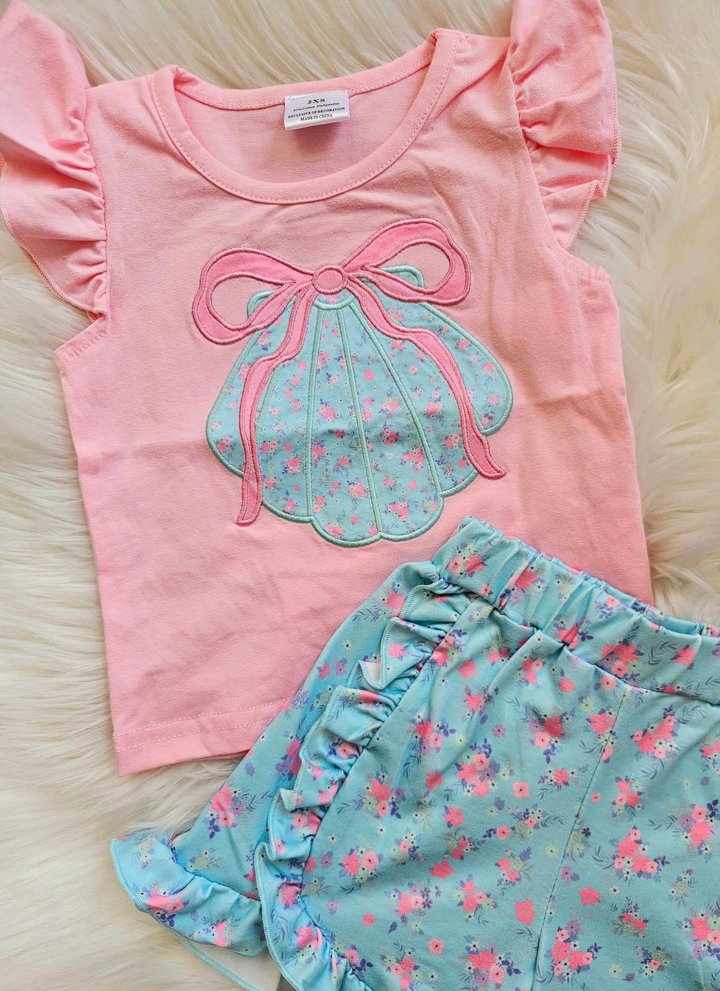 Blue Shell Floral Short Set #508