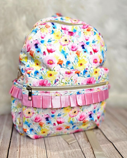Girl's Floral Ruffle Backpack