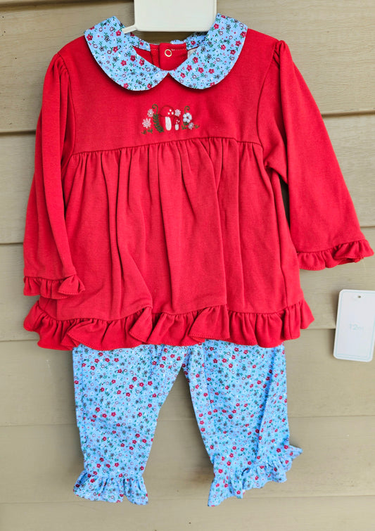 Girls Embroidered Red and Blue Woodland Mushroom Set