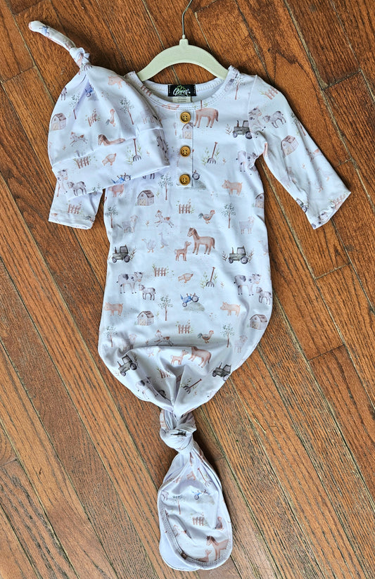 Farm Baby Gown with Matching Hat #530