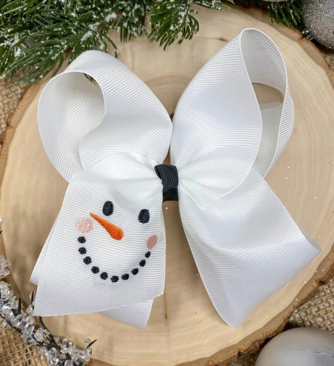 Snowman Face Clip Bow