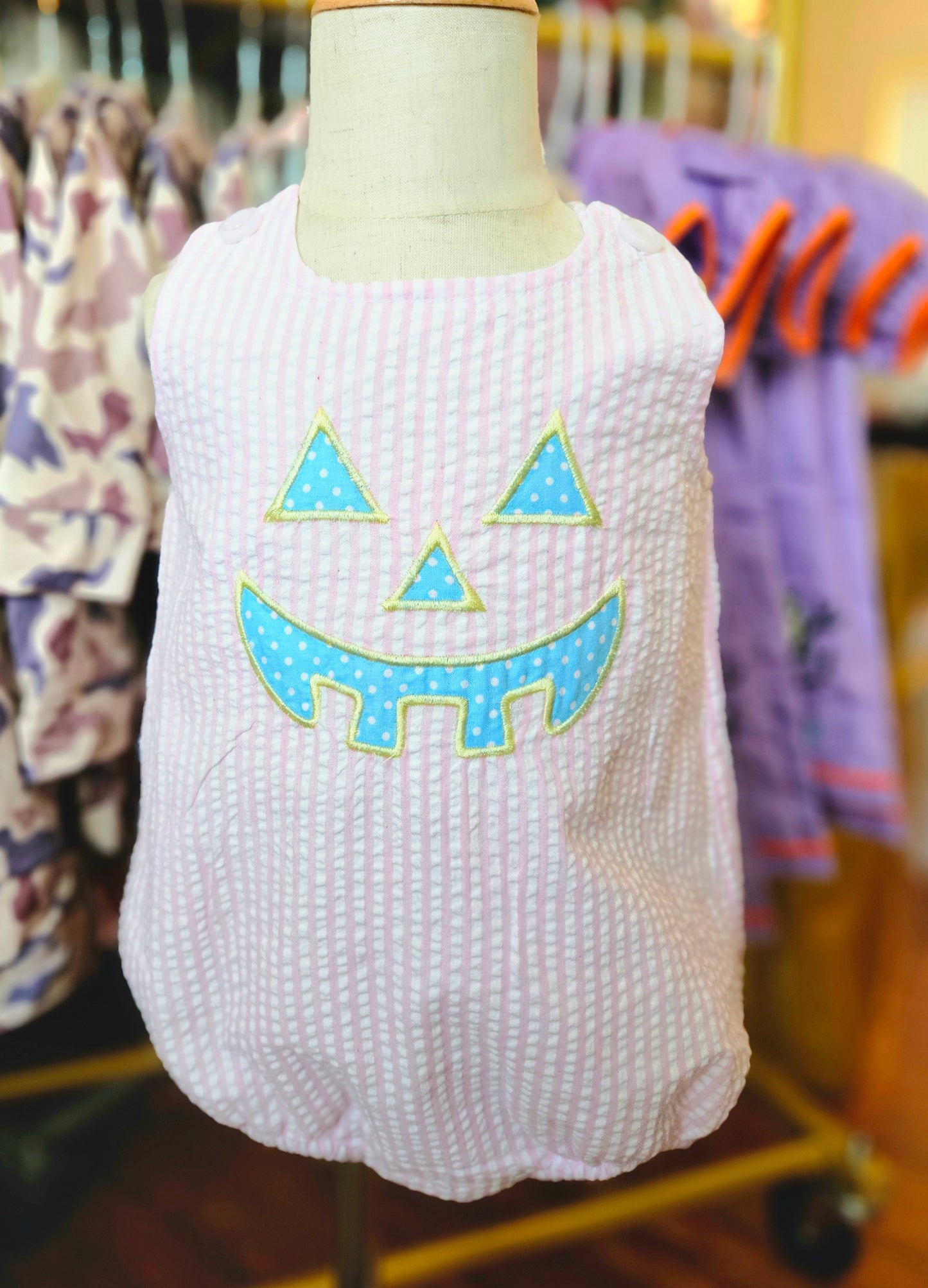 Embroidered Pumpkin Face Girls Bubble