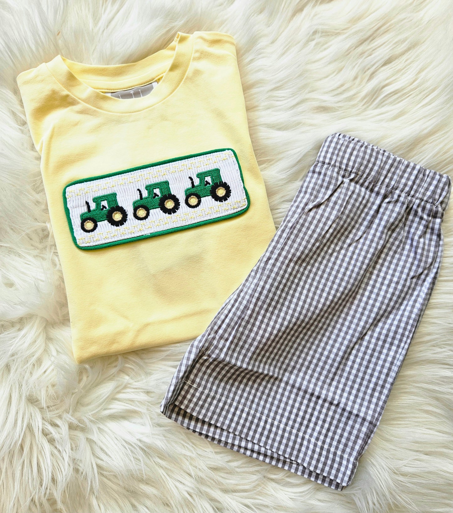 Green Tractor Smocked Boys Short Set #503