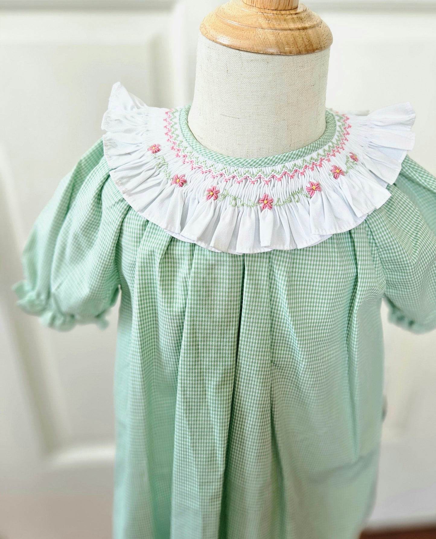 Embroidered Flower Smocked Collar Girls Dress