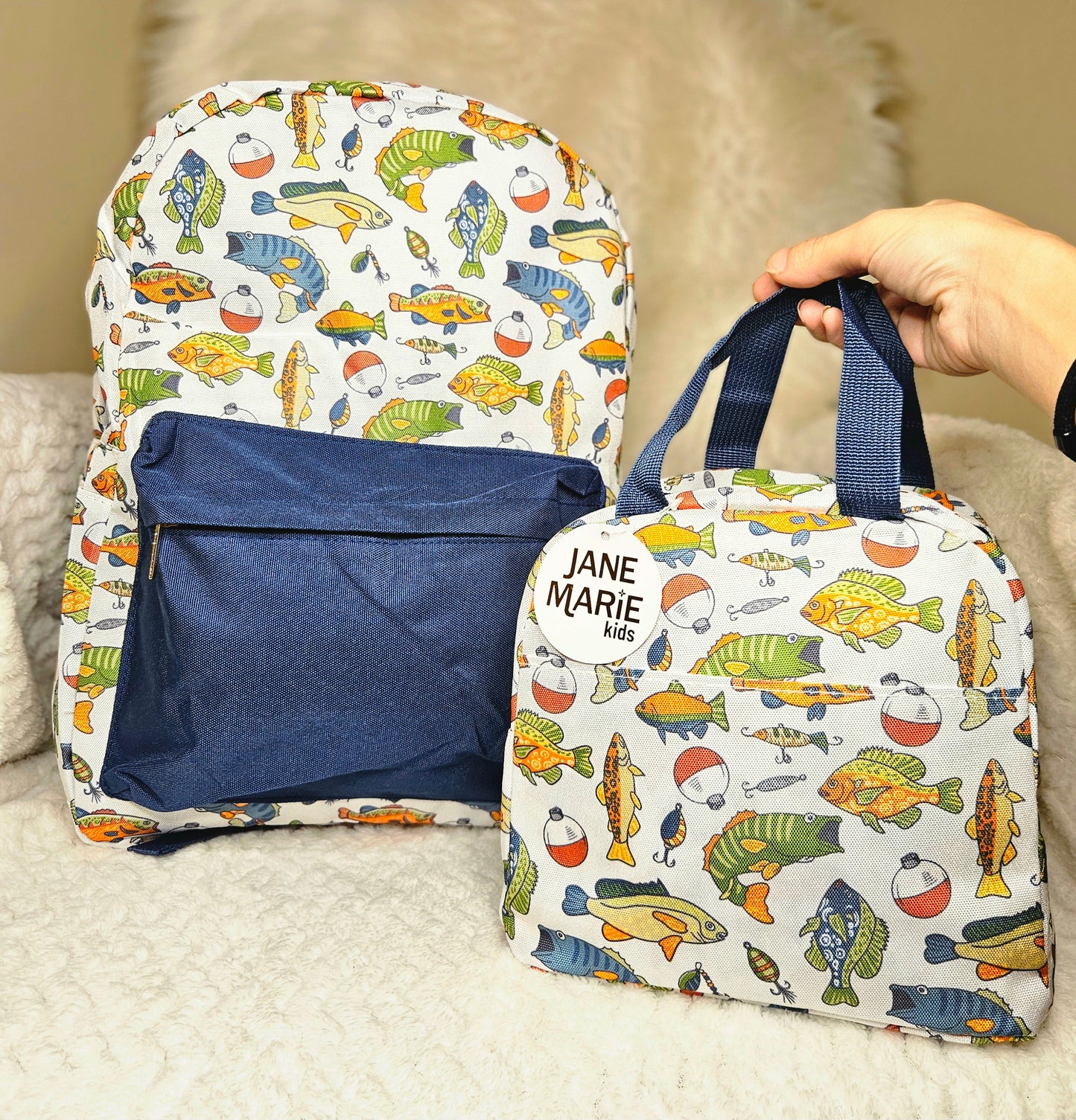 Fishing and Lures Navy/White Backpack