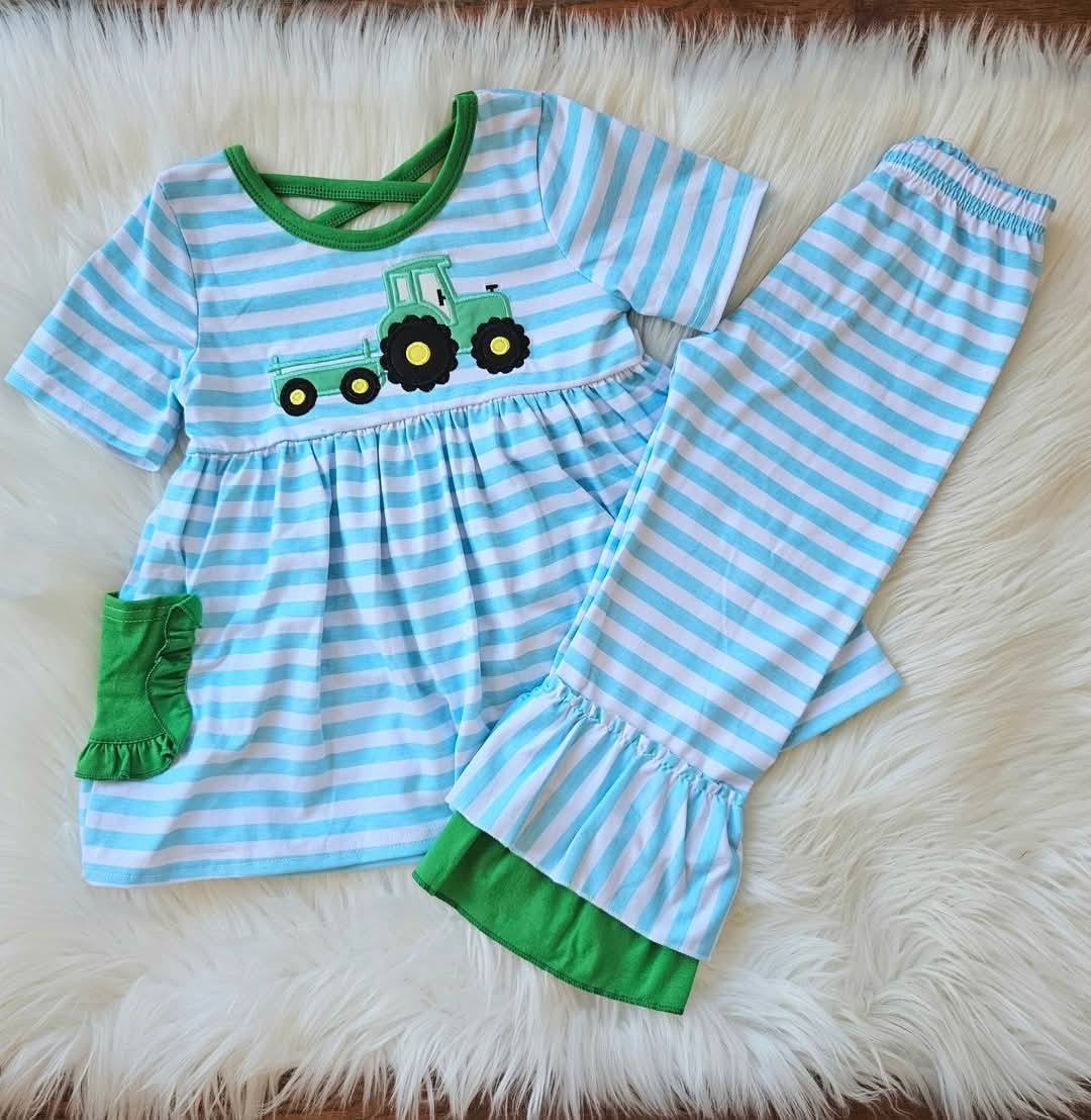 Green Tractor Ruffle Set