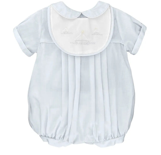 Boys Sail Boat Bibbed Bubble Romper #559