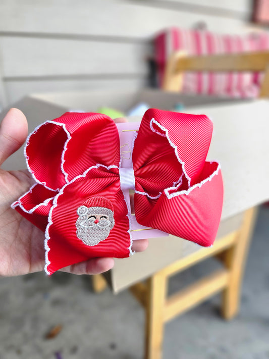 Red Santa White Trim Hairbow Clip