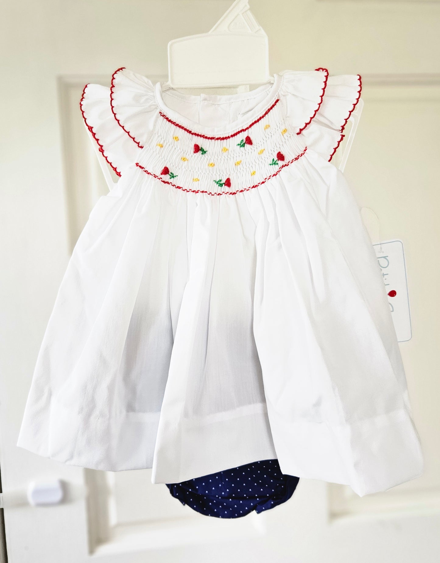 Red, Navy and White Ruffle Smocked Diaper Set #562