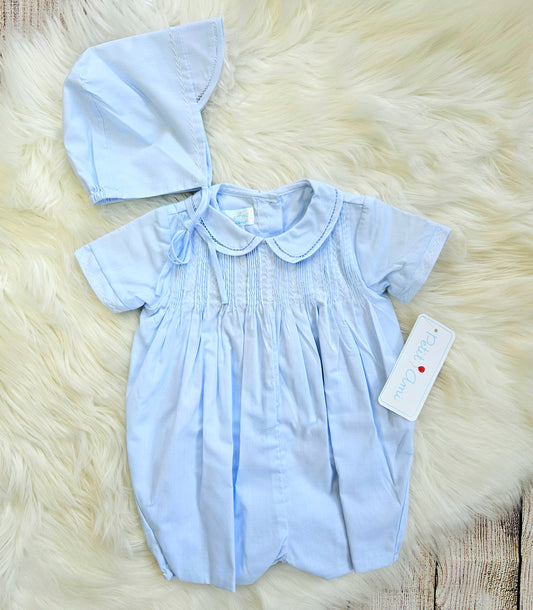 Baby Blue Boys Heirloom Pintuck Romper