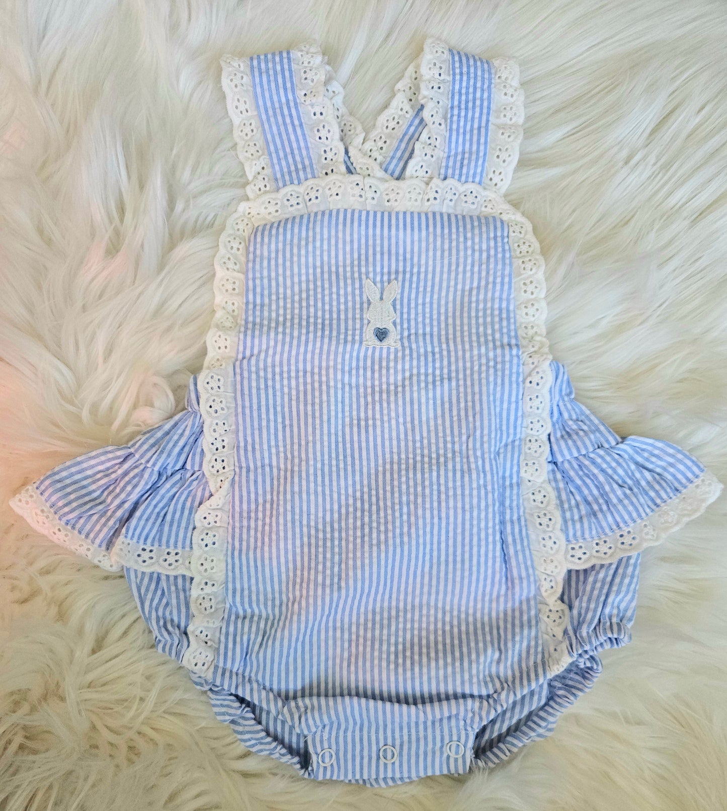 Blue Bunny Cross Back Easter Sunsuit #471