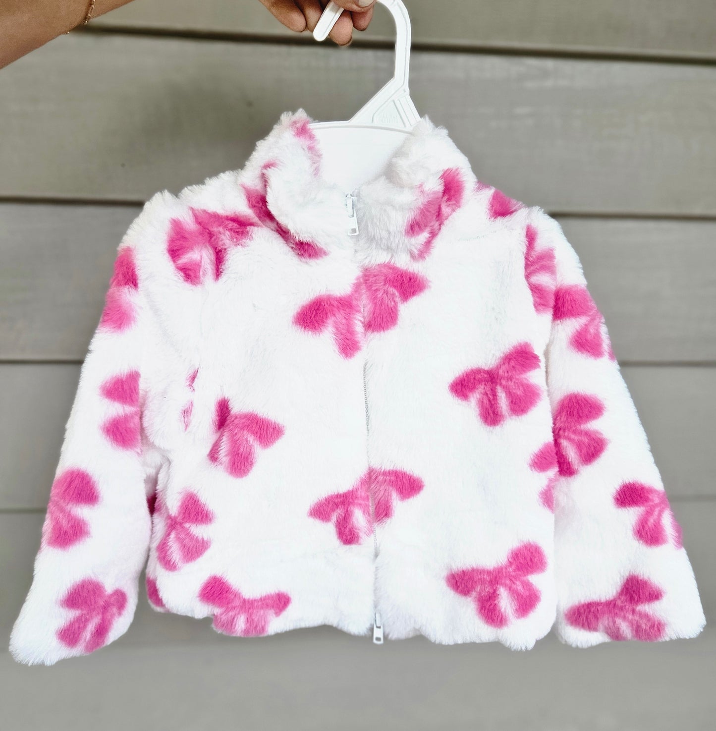 Fuzzy Bow Girls 2 Way Zip Jacket