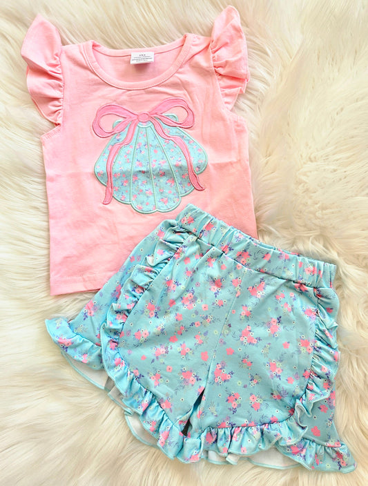 Blue Shell Floral Short Set #508
