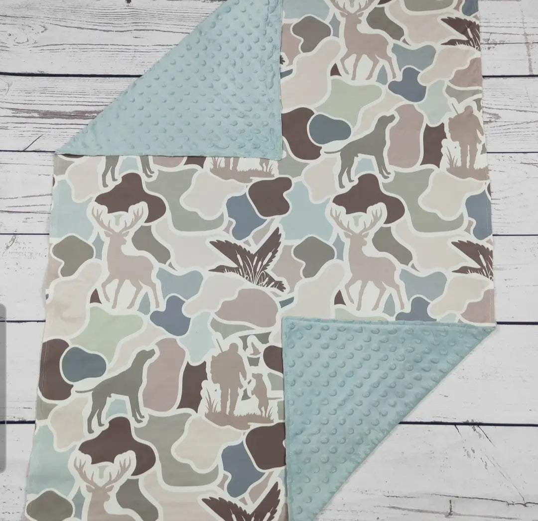 Blue and Camo Game Animals Blanket