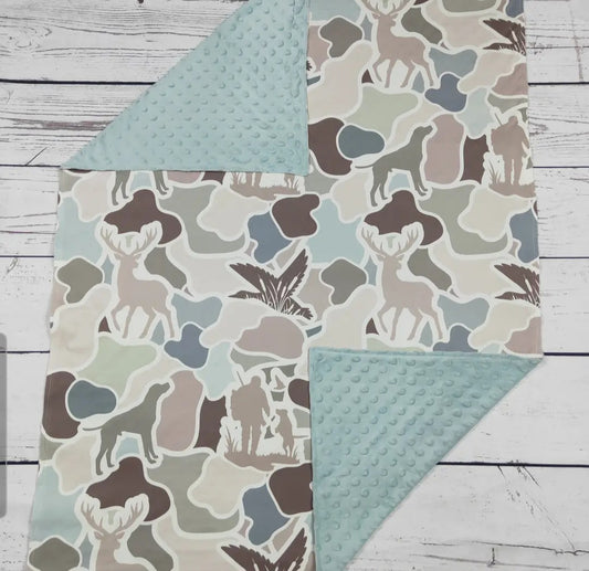 Blue and Camo Game Animals Blanket