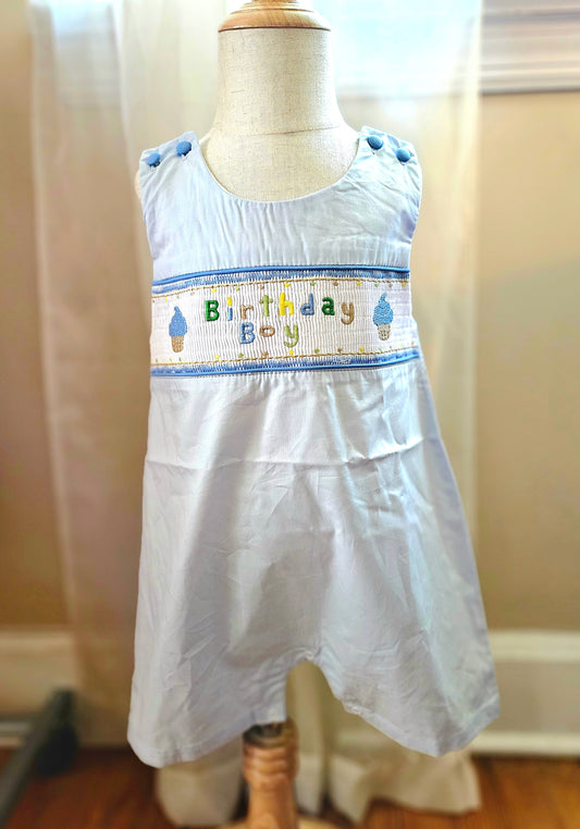 Birthday Boy Smocked Shortalls
