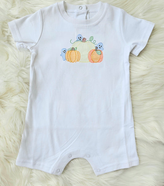 Three Little Ghosts Embroidered Boys Romper