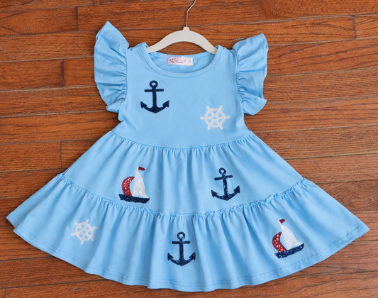 Sail Boat/Anchor Sequin Blue Dress #526
