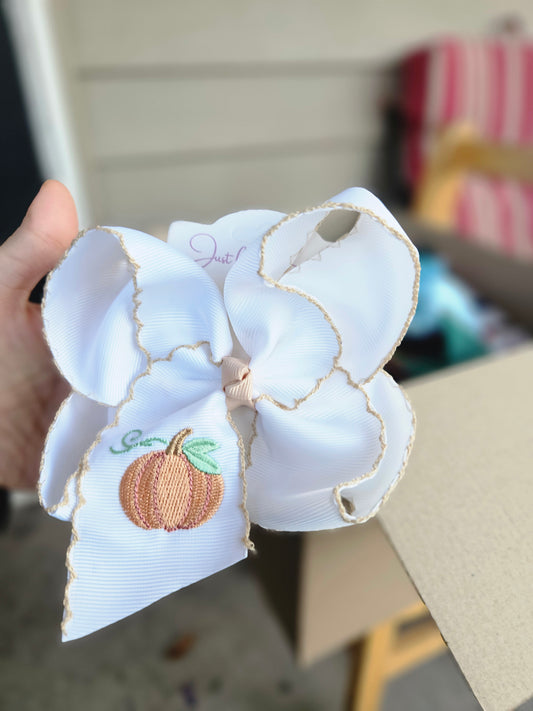Pastel Pumpkin Embroidered  Clip Hairbow