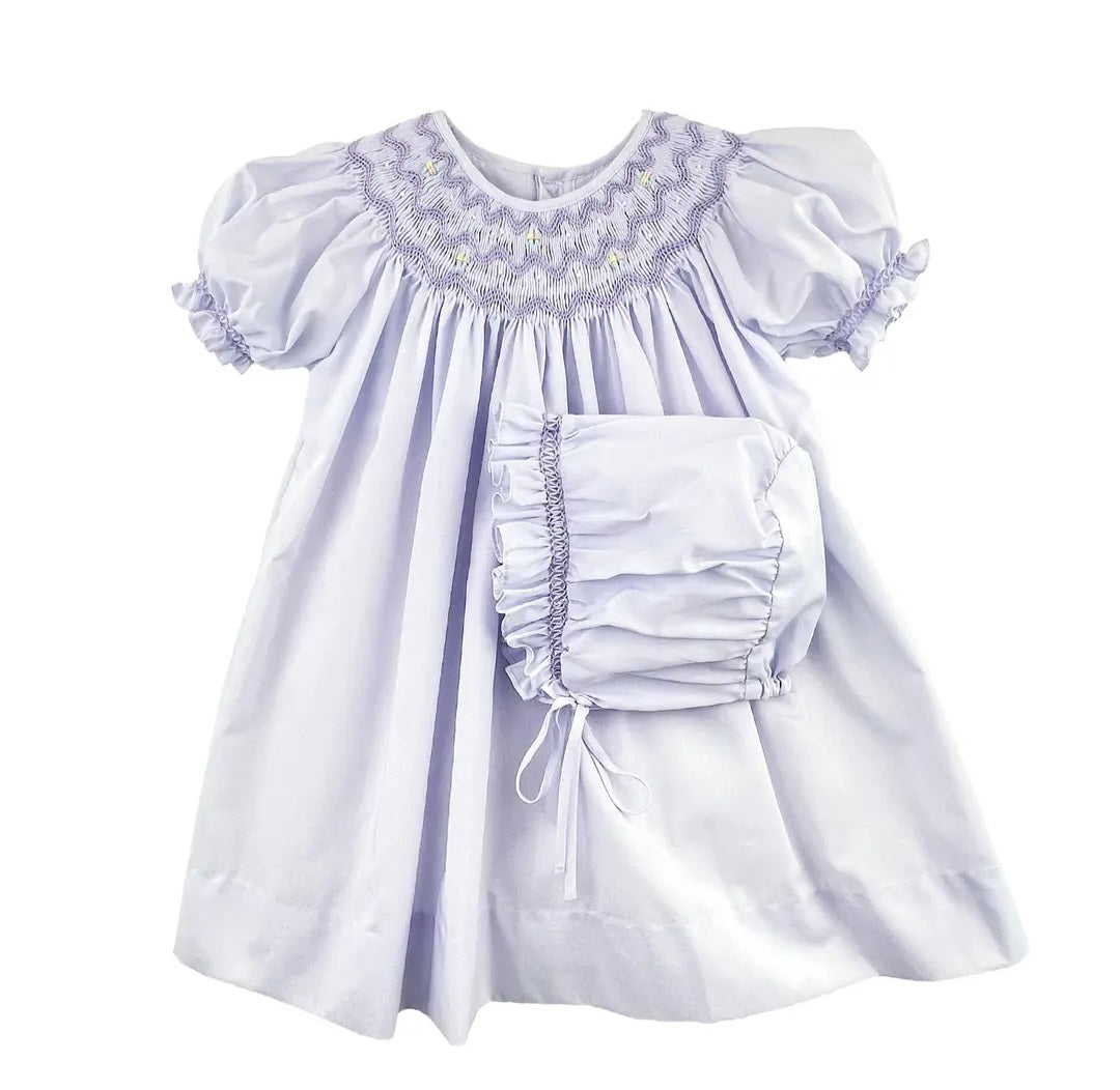 Girls Lavender Smocked Heirloom Dress