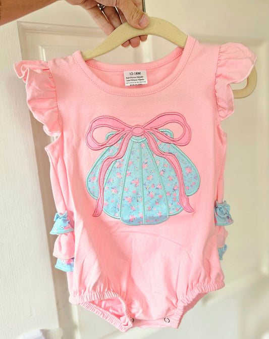 Blue Shell Ruffle Bottom Floral Bubble #509