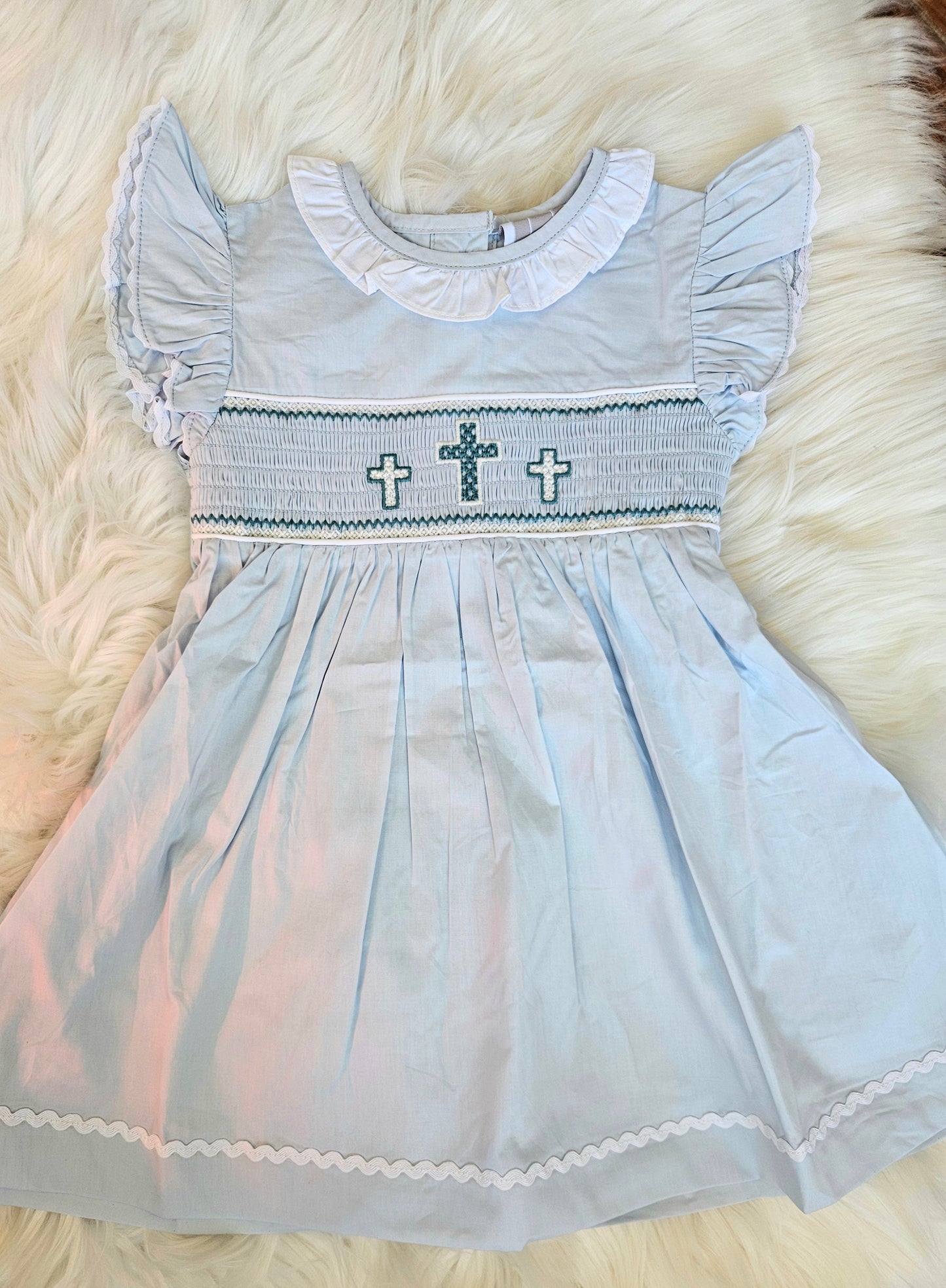 Three Crosses Smocked Girls Easter Dress #472