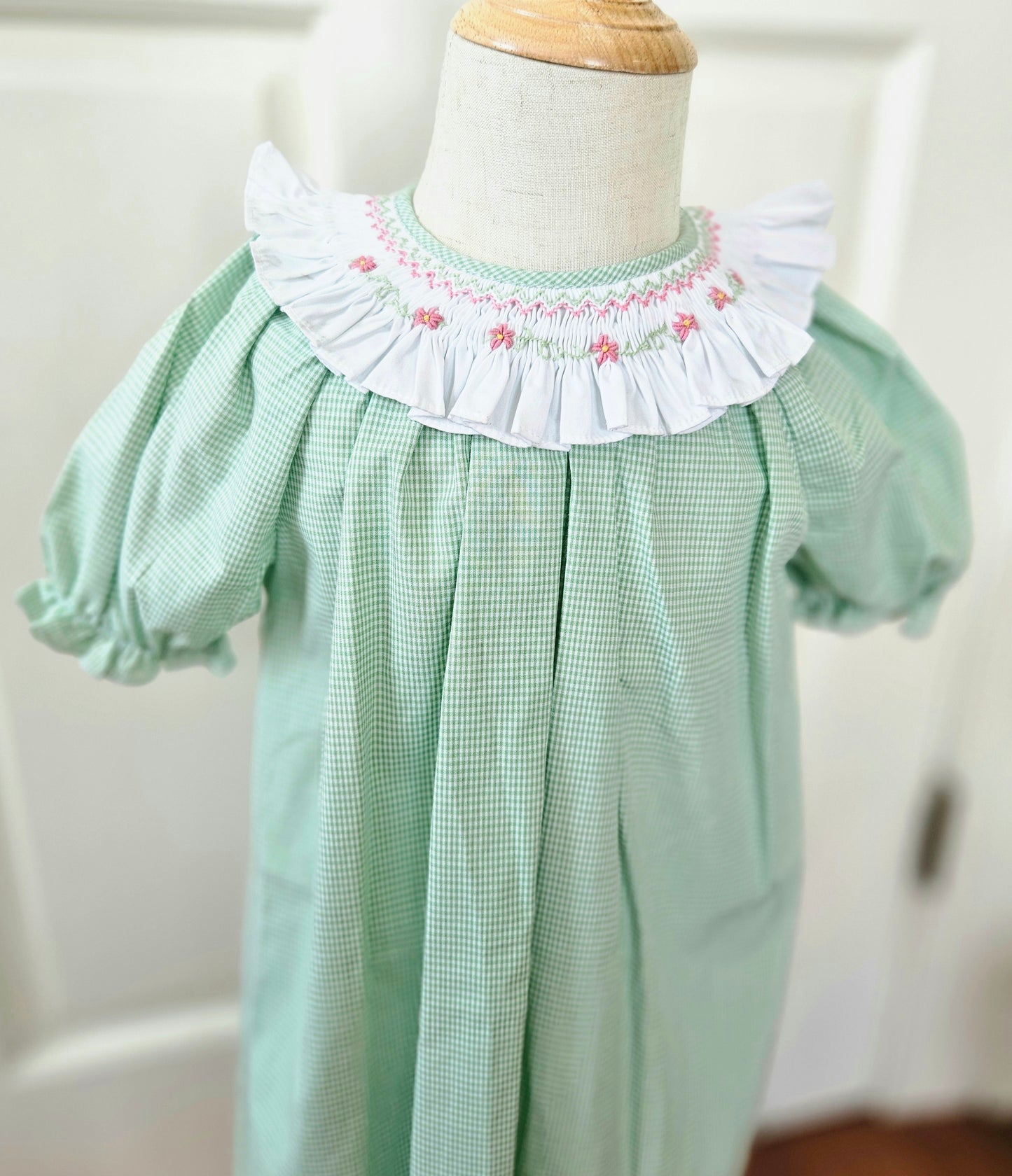 Embroidered Flower Smocked Collar Girls Dress
