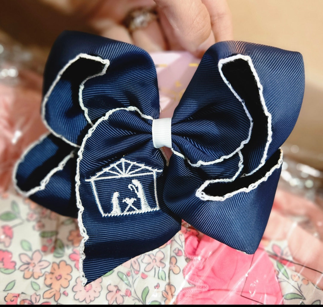 Navy Nativity Clip Bow