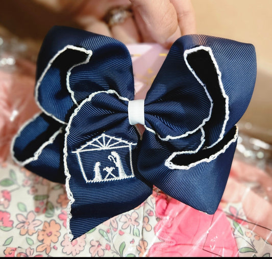Navy Nativity Clip Bow