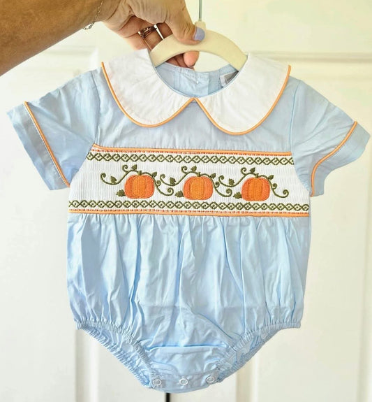 Boys Smocked Pumpkin Bubble