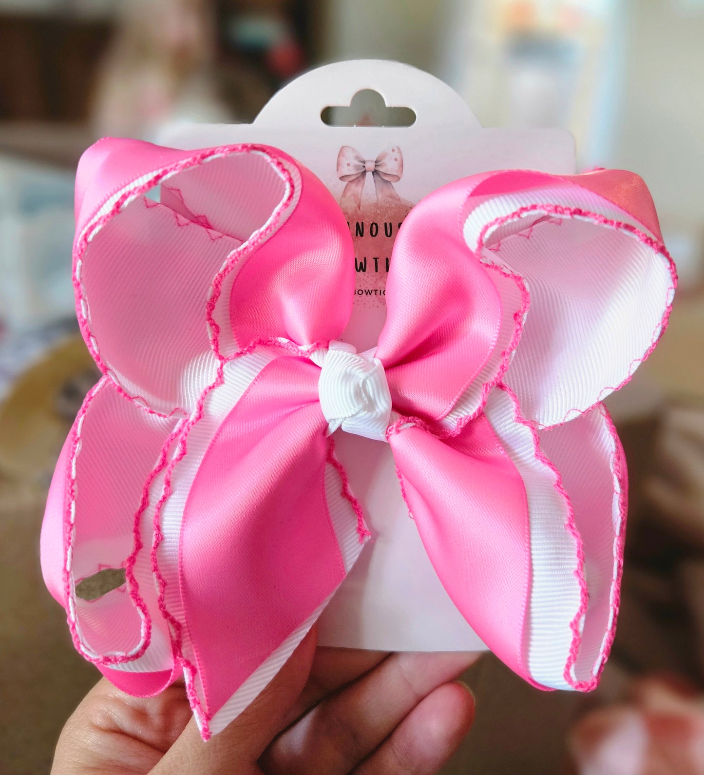 Hot Pink and White, Double Layer, Silk Clip Bow